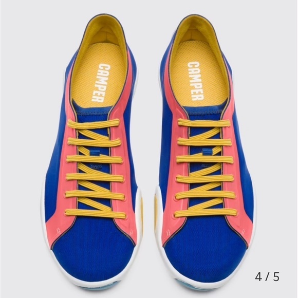 Camper Noshu sneaker mesh Lycra lace up shoe pink blue yellow laces sz 7.5 (38) - Picture 1 of 12